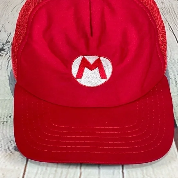 Vintage Super Mario Bros Nintendo Hat Snap Back Mesh Trucker Cap Red Made in USA - Picture 2 of 8